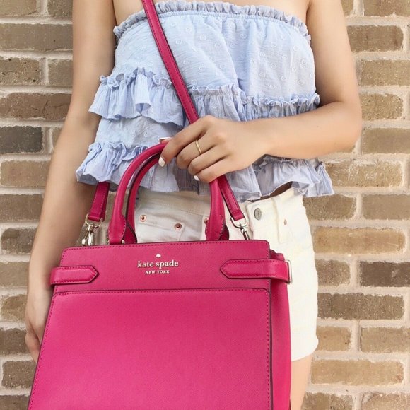 NWT Kate Spade Medium Satchel Crossbody Pink  Saffiano - Picture 5 of 6